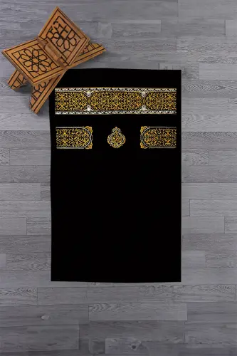 Цифровая печать, моющийся, простой узор, подарочный молитвенный коврик, 70x130, SECCADE-46-SİYAH,-SİYAH - 3