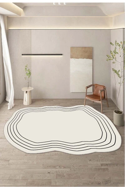 Цифровая печать нескользящий, моющийся асимметричный крой черные полосы белый ковер-дорожка-d4055 - DECOMIA HOME