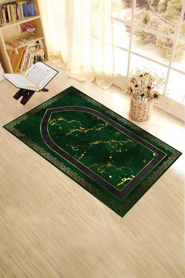 Цифровая печать Стираемый Модерн 70x130 Молитвенный коврик, Prayer Rug-3-зеленый - 1