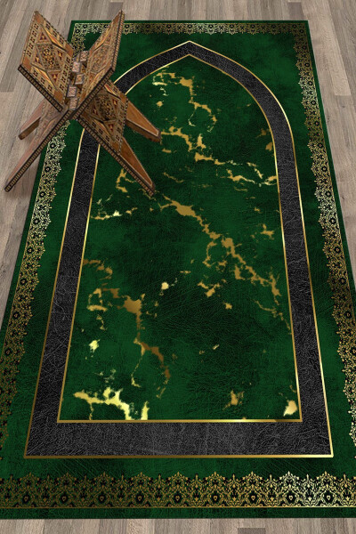 Цифровая печать Стираемый Модерн 70x130 Молитвенный коврик, Prayer Rug-3-зеленый - 13