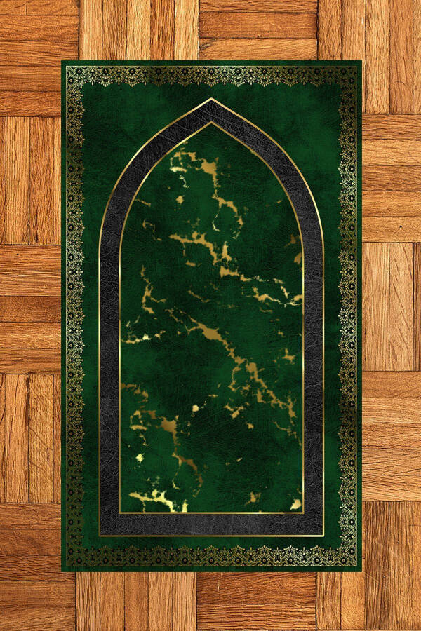 Цифровая печать Стираемый Модерн 70x130 Молитвенный коврик, Prayer Rug-3-зеленый - 16