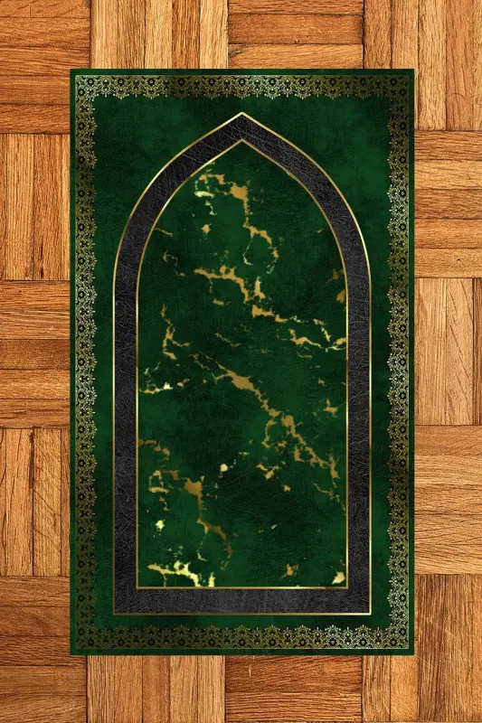 Цифровая печать Стираемый Модерн 70x130 Молитвенный коврик, Prayer Rug-3-зеленый - 9