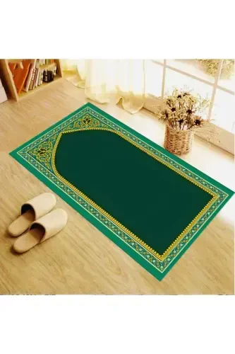Цифровая печать, зеленый фон, золотая рамка, бархатный, моющийся, нескользящий коврик для молитвы - зеленый - LATIBULE (1)