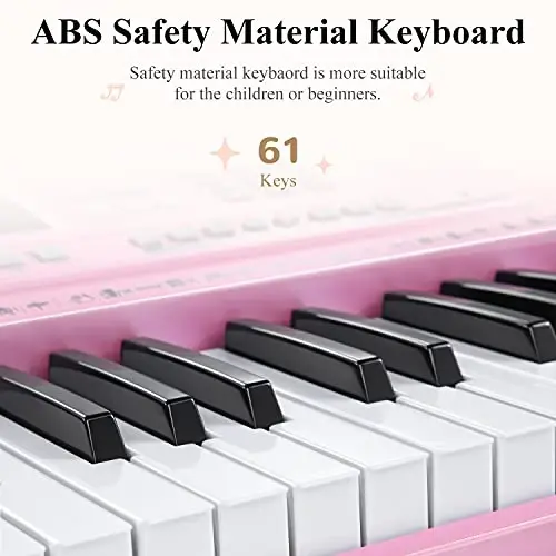 Цифровое пианино Eastar Electric Piano, 61 клавиша, для начинающих, в роскошной комплектации (включает подставку, банкетку, пюпитр, гарнитуру, микрофон и наклейки с нотами), розовое - 2