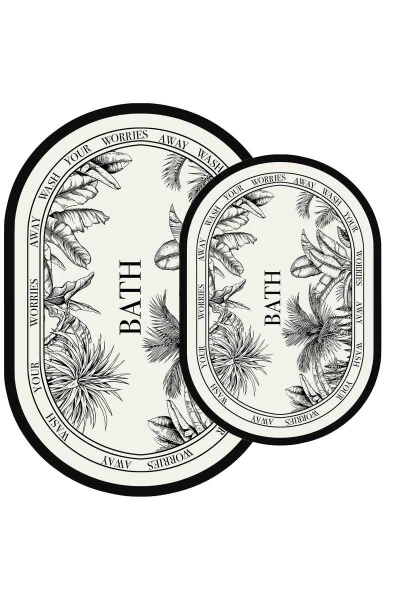 Цифровой нескользящий моющийся черно-белый ботанический набор ковриков для ванной комнаты, коврик для ванной комнаты, декор для ванной комнаты - 2