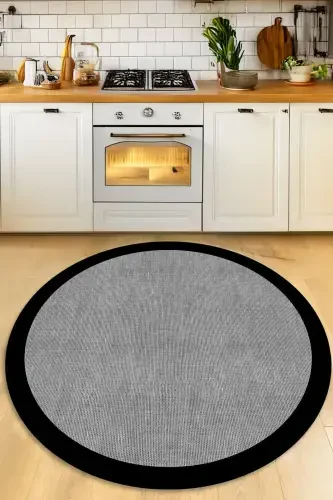 Цифровой Нескользящий Моющийся Черный В Рамке Джутовый Серый Круглый Ковер для Гостиной Кухонный Ковер-Серый - DECOMIA HOME (1)