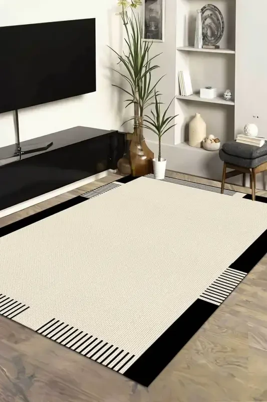 Цифровoй Нескользящий Моющийся Джутовый Вид Ковер для Гостиной Кухонный Ковер Балконный Ковер Дорожка Домашний Декор-Бежевый - 1