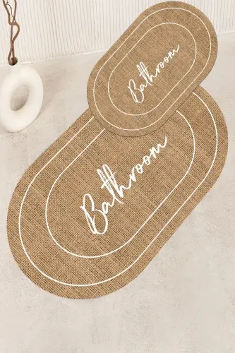 Цифровой печати плетёный современный коврик для ванной комнаты, комплект из двух ковриков (40x60 см) и (60x100 см) - GENEL MARKALAR (1)