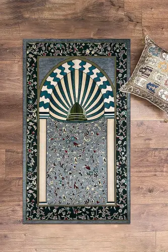 Цифровой печатный моющийся коврик для намаза с узором мечети, 70x130 см - СЕРЫЙ - 7