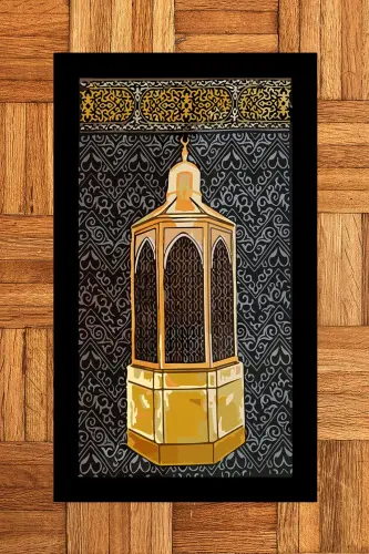 Цифровой печатный моющийся подарочный молитвенный коврик (сажжаде) 70x130 см - ЧЕРНЫЙ - 1