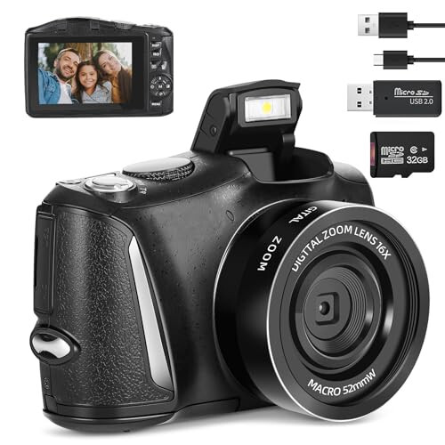 Цифровые камеры для фотографии с SD-картой на 32 ГБ, Vlogging Camera for YouTube 4K 48MP, DSLR камера для фотографии и ведения блога • Компактная мостовая камера для начинающих - 1