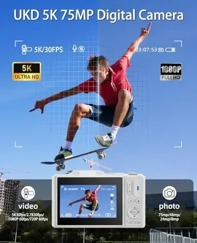 Цифровые камеры WGM Point and Shoot Портативная камера FHD 64MP 4K цифровая камера с 16-кратным зумом и антивибрацией с поворотным экраном - 4