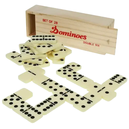 Double Six Dominoes, 28-Piece Set with Wooden Box and Brass Spinner by Dependable Industries Inc. Essentials - DEPENDABLE INDUSTRIES (1)