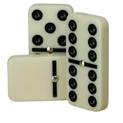 Double Six Dominoes, 28-Piece Set with Wooden Box and Brass Spinner by Dependable Industries Inc. Essentials - 6