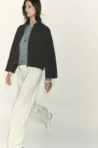 ÇİFT BEL BANTLI WIDE LEG PANTOLON-çizgili - ZARA (1)