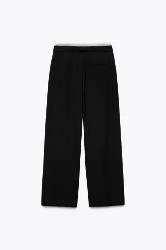 ÇİFT BEL BANTLI WIDE LEG PANTOLON-Siyah - 5