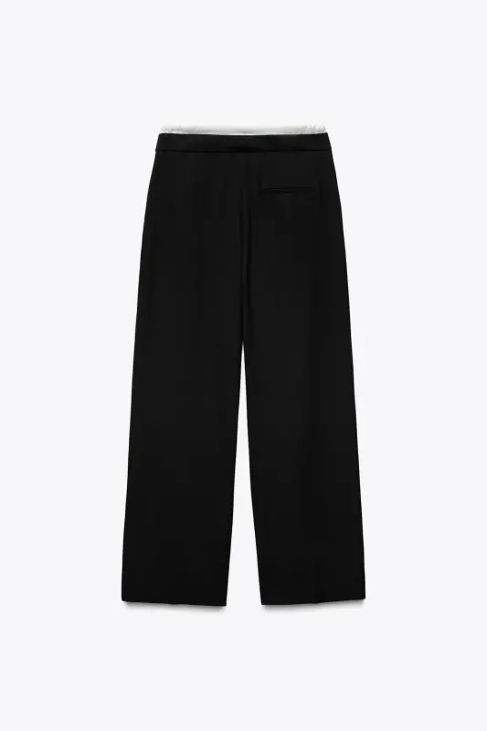 ÇİFT BEL BANTLI WIDE LEG PANTOLON-Siyah - 5
