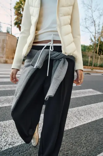 ÇİFT BEL BANTLI WIDE LEG PANTOLON-Siyah - ZARA (1)