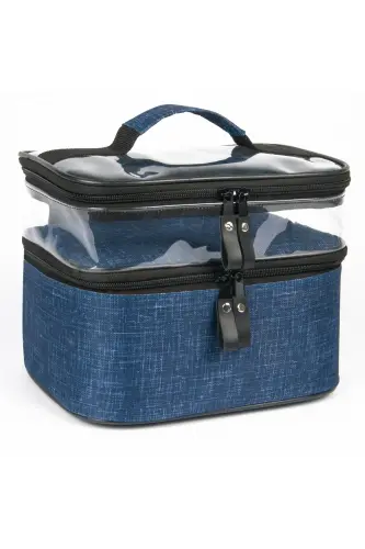 Çift Bölmeli Şeffaf Makyaj Çantası Seyahat Çantası Kozmetik Çantası Organizer Lacivert-Lacivert - 4