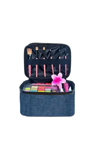 Çift Bölmeli Şeffaf Makyaj Çantası Seyahat Çantası Kozmetik Çantası Organizer Lacivert-Lacivert - 6