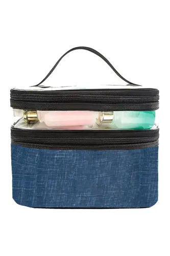 Çift Bölmeli Şeffaf Makyaj Çantası Seyahat Çantası Kozmetik Çantası Organizer Lacivert-Lacivert - 2