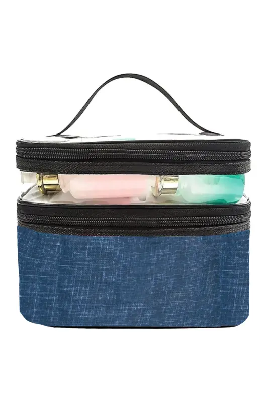 Çift Bölmeli Şeffaf Makyaj Çantası Seyahat Çantası Kozmetik Çantası Organizer Lacivert-Lacivert - 2