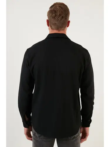Siyah Çift Cepli Fermuarlı Slim Fit Kışlık Oduncu Gömlek CF21W112925-Siyah - 12