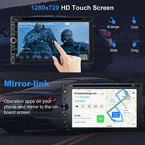 Double Din car Stereo with CD/DVD Player- CarPlay & Android Auto, Car Audio with Bluetooth, 7 Inch HD Touchscreen, Rear Camera, USB/TF/AUX, Subwoofer, AM/FM Radio Receiver - 3