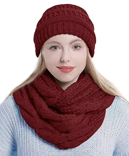 Double Couple Womens Scarf Beanie Hat Set Thick Winter Infinity Scarf Knit Scarfs for Women - 2