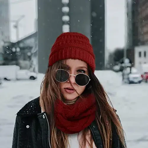 Double Couple Womens Scarf Beanie Hat Set Thick Winter Infinity Scarf Knit Scarfs for Women - 5