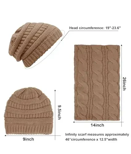 Double Couple Womens Scarf Beanie Hat Set Thick Winter Infinity Scarf Knit Scarfs for Women - 3