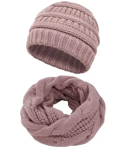 Double Couple Womens Scarf Beanie Hat Set Thick Winter Infinity Scarf Knit Scarfs for Women 