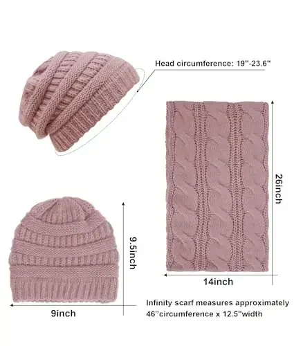 Double Couple Womens Scarf Beanie Hat Set Thick Winter Infinity Scarf Knit Scarfs for Women - 3