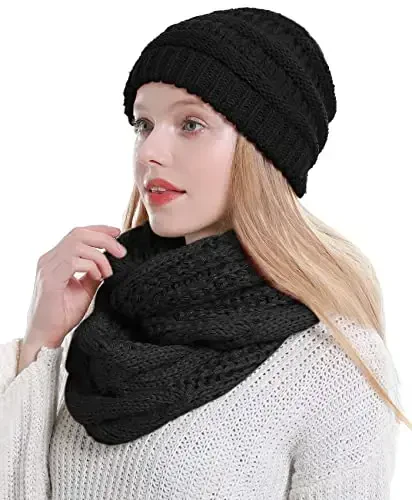 Double Couple Womens Scarf Beanie Hat Set Thick Winter Infinity Scarf Knit Scarfs for Women - 1