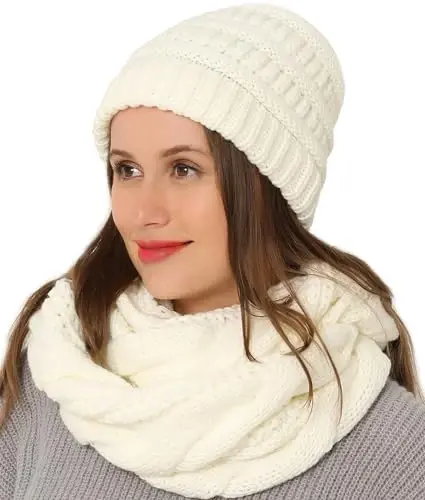 Double Couple Womens Scarf Beanie Hat Set Thick Winter Infinity Scarf Knit Scarfs for Women - 1