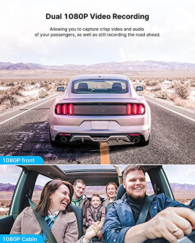 Dual Dash Cam Front and Inside 1080P Dash Camera for Cars IR Night Vision Car Camera for Taxi Accident Lock Parking Monitor 2 Mounting Options 64GB SD Card - LAMTTO (1)