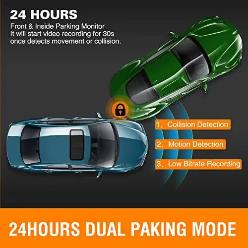 Dash Cam Front and Inside, FHD Dashcams for Cars with 64GB Card Dash Camera for Cars, 1080P Front Dash Cam+1080P Inside Dashcam for Car Dash Camera with IR Night Vision Loop Recording - 4