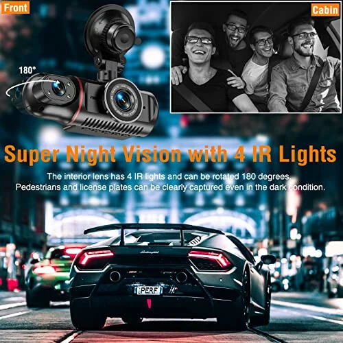 Dash Cam Front and Inside, FHD Dashcams for Cars with 64GB Card Dash Camera for Cars, 1080P Front Dash Cam+1080P Inside Dashcam for Car Dash Camera with IR Night Vision Loop Recording - 5