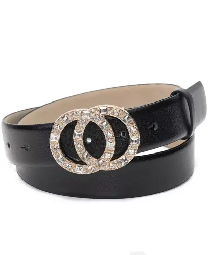 Double-Circle Rhinestone Belt, Created for Modazone - Black/Silver - 1