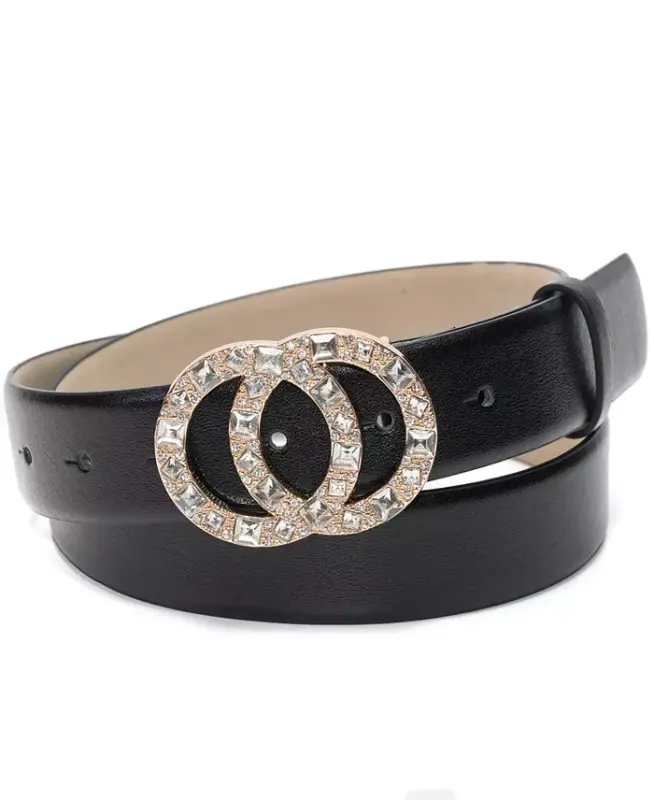 Double-Circle Rhinestone Belt, Created for Modazone - Black/Silver - I.N.C. INTERNATIONAL CONCEPTS