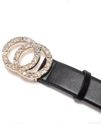 Double-Circle Rhinestone Belt, Created for Modazone - Black/Silver - 4