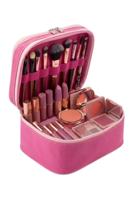 Çift Katlı Captain Seyahat Makyaj Çantası - Büyük Boy Fonksiyonlu Kozmetik Düzenleyici Fuşya-Fuşya - 6