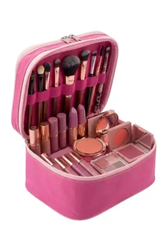 Çift Katlı Captain Seyahat Makyaj Çantası - Büyük Boy Fonksiyonlu Kozmetik Düzenleyici Fuşya-Fuşya - 6