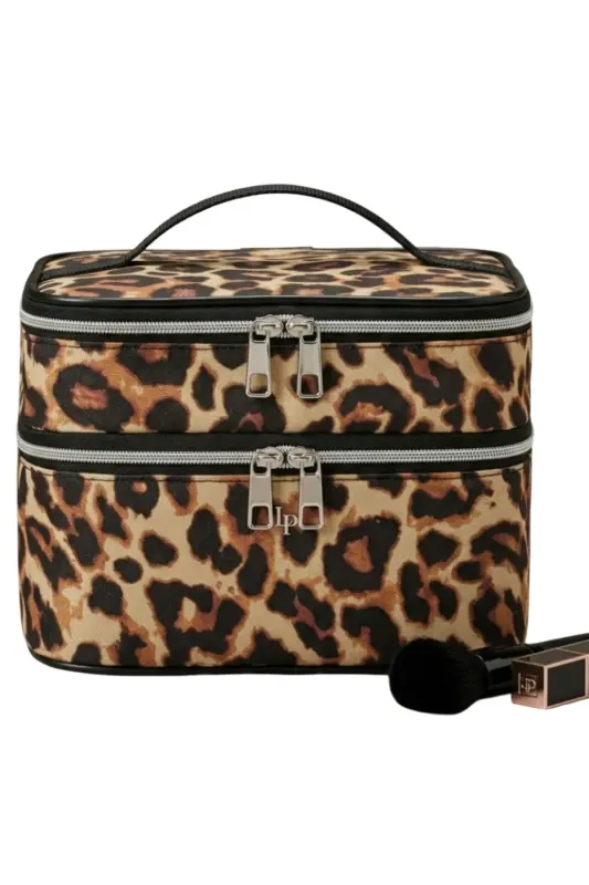 Çift Katlı Captain Seyahat Makyaj Çantası - Büyük Boy Fonksiyonlu Kozmetik Düzenleyici Leopar-Leopar - 2