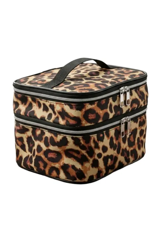Çift Katlı Captain Seyahat Makyaj Çantası - Büyük Boy Fonksiyonlu Kozmetik Düzenleyici Leopar-Leopar - 3