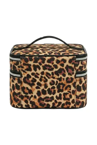 Çift Katlı Captain Seyahat Makyaj Çantası - Büyük Boy Fonksiyonlu Kozmetik Düzenleyici Leopar-Leopar - 4