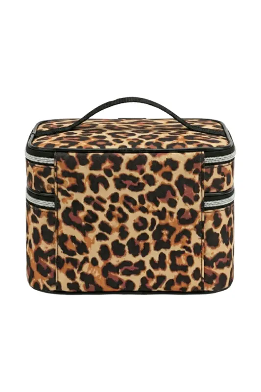 Çift Katlı Captain Seyahat Makyaj Çantası - Büyük Boy Fonksiyonlu Kozmetik Düzenleyici Leopar-Leopar - 4