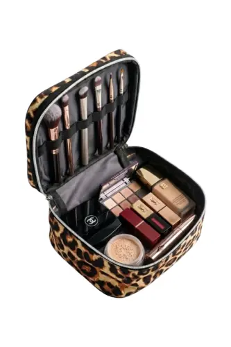 Çift Katlı Captain Seyahat Makyaj Çantası - Büyük Boy Fonksiyonlu Kozmetik Düzenleyici Leopar-Leopar - 6