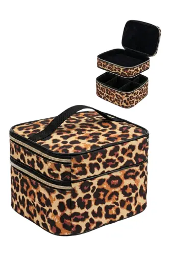 Çift Katlı Captain Seyahat Makyaj Çantası - Büyük Boy Fonksiyonlu Kozmetik Düzenleyici Leopar-Leopar - 7