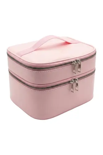 Çift Katlı Captain Seyahat Makyaj Organizatörü Makyaj Çantası,çok Fonksiyonlu Kozmetik Çanta Pembe-Metalik - NS RELIABLE (1)